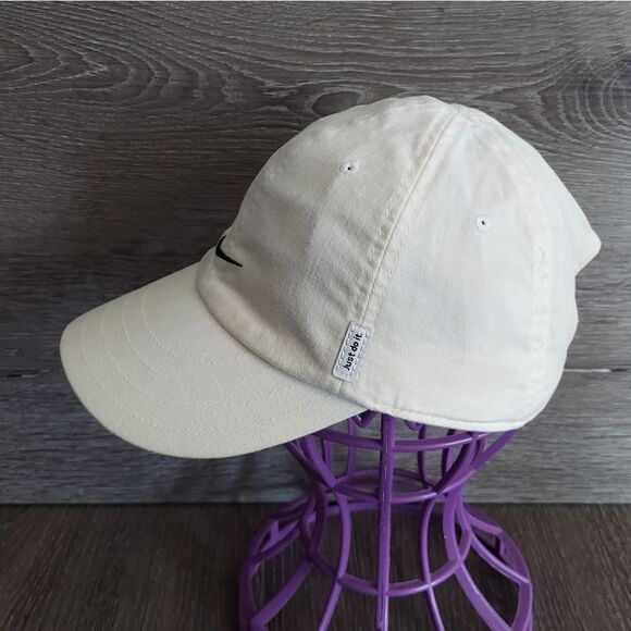 Nike Just Do It Hat Cap Swoosh Logo Adult White Adjustable Buckle - Picture 3 of 6